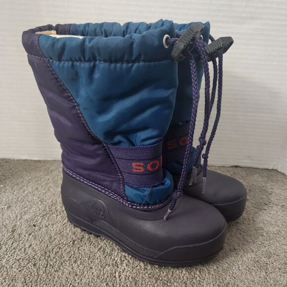 Sorel Flurry Winter Boots Girls Youth USA Size 10 Insulated Pull On Teal Purple - Picture 1 of 11